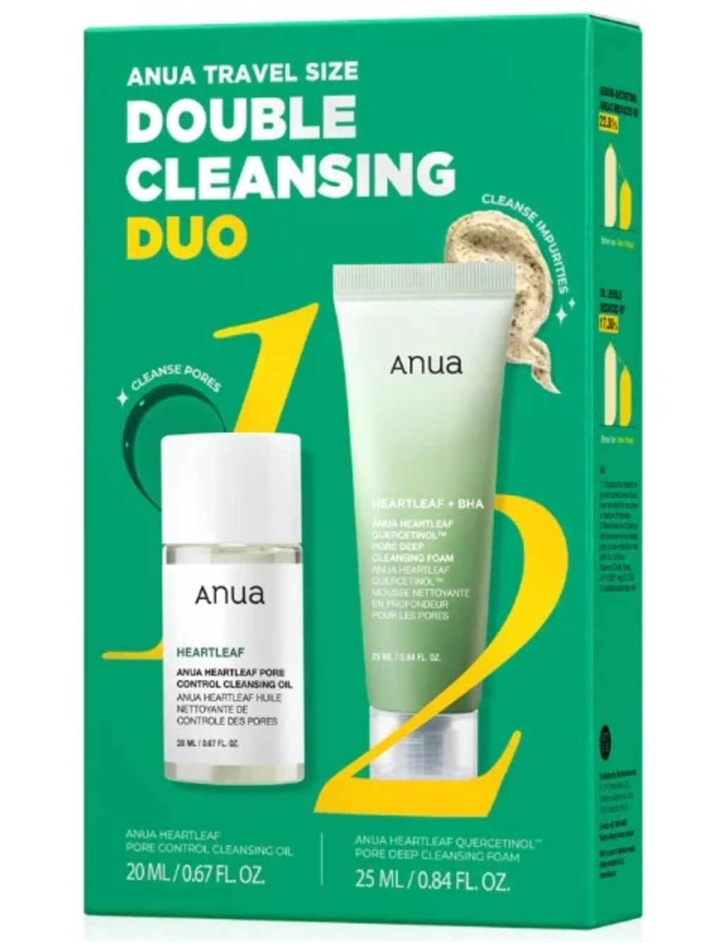 ANUA Travel Size Double Cleansing Duo – Heartleaf Cleansing Oil + Cleansing Foam